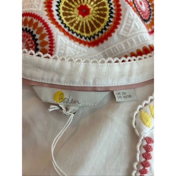 Boden Tamsin Embroidered Linen Mini Dress in ivory size 16-18 US - Picture 3 of 4